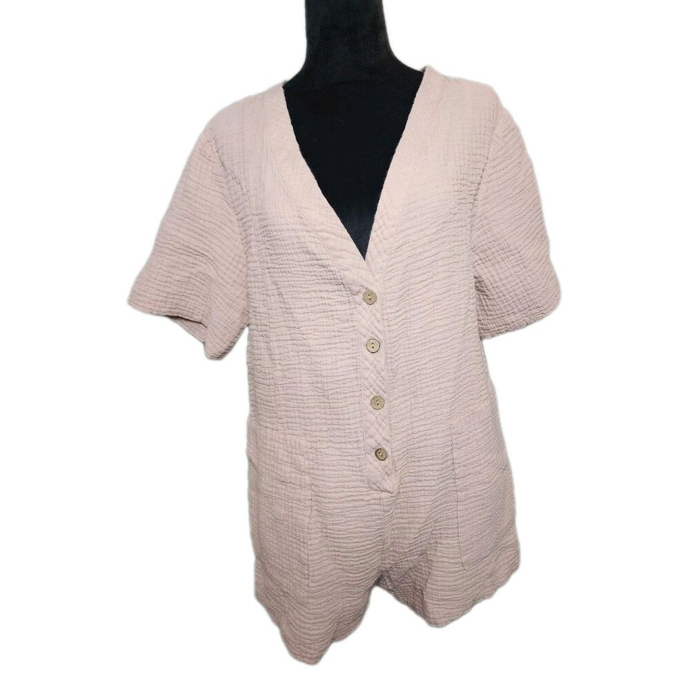 ZARA Blush Pink Gauze Cotton Short Sleeve Romper Size Medium Summer Relaxed
